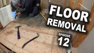 DIY Bathroom Remodel - Tearing Out Old Floor - Episode 12