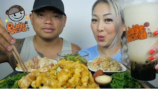 Deep Fried Spicy Squid, Sausage Fried Rice & Pork Stew with Boba Drinks | Mukbang N.E Let's Eat