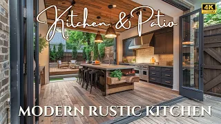 Harmonious Outdoor Living Space: Inspiring Modern Kitchen Design with Rustic Outdoor Patio Retreat
