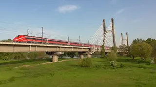 Incrocio tra ETR 500 e Frecciarossa 1000 sul ponte strallato della linea AV!