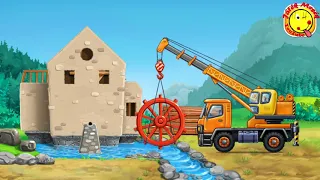 Vízimalom építés munkagépekkel, nehézgépekkel- Játékmesék,  Watermill construction- heavy machines