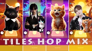 FUNNY CATS WEDNESDAY LADY GAGA BLOODY MARY vs BTS GROUP vs BTS DYNAMITE CUTE CAT TILES HOP EDM RUSH