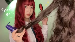 ASMR "Can I play with your hair?💚" The girl in the back of the class does ur hair styling RP🏫