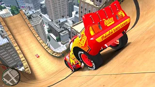 Rayo Lightning McQueen Straight Longest Ramp Jump Testing - GTA 4 Disney Cars Mods