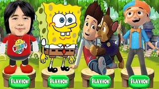 Tag with Ryan vs Blippi Adventure Run vs Paw Patrol Ryder vs SpongeBob Run - Run Gameplay