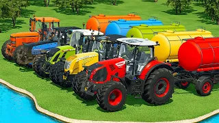 JOHN DEERE vs FENDT vs CLAAS vs VALTRA TRACTORS BATTLE WITH FUEL TANKS - Farming Simulator 22