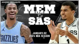 San Antonio Spurs vs Memphis Grizzlies Full Game Highlights | Jan 2 | 2024 NBA Season