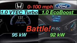 Acceleration Battle | Ford Focus vs Honda Civic | 1.0 EcoBoost vs 1.0 VTEC Turbo | BEST R3 ENGINES?
