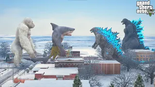 Kong Giant George and WereShark Vs Godzilla and Godzilla Ride - GTA V Mods
