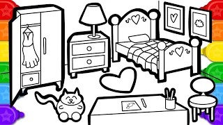 Bedroom Drawing, Coloring For Children &Learn Furnitures| P4Pink