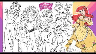 DISNEY PRINCESS Fun Coloring Pages ARIEL SNOW WHITE AURORA RAPUNZEL CINDERELLA - IN Markers