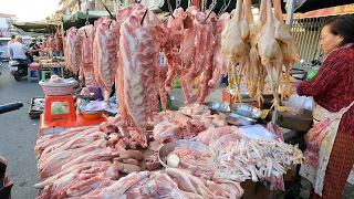 Cambodian Food Market Scenes In The Evening - Pork, Fish, Vegetables & More |TourWithPapa