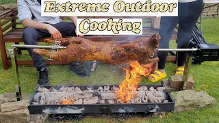 EXTREME OUTDOOR COOKING PT2 - Spit Roasting a Whole Lamb  || Greek Style Roasted Lamb ||