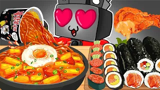 Titan Speaker Baby Mukbang Spicy Noodles, Kimbap | Convenience Store Food | Cartoon Animation