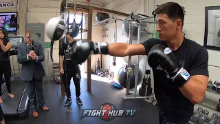DMITRY BIVOL SHOWS AMAZING HAND EYE COORDINATION WHILE TRAINING ON HEAVY END BAG!