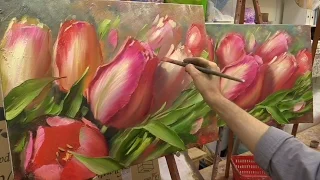 Весеннее тюльпаны. Мастер-класс. Tulips. Master class by Oleg Buyko on two canvases.