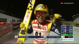 SUPER Ski Jumping.The phenomenal jump of 43 year old veteran. Noriaki KASAI NEW WORLD RECORD