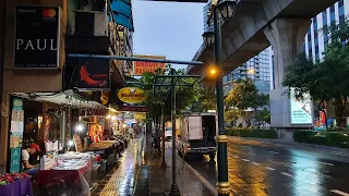 [4K] Walking in the Rain in Bangkok | Asok to Nana BTS Station