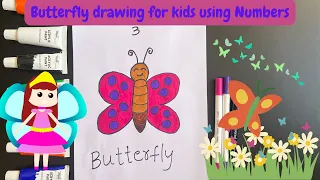 How to draw a Butterfly using Number 3: Simple and Easy for kids