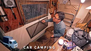 Heavy rain car camping. Panic due to a rain leak. Homemade camper. 151