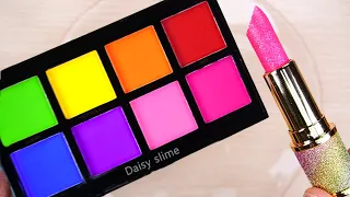 #ASMR Slime Coloring with makeup! Mixing Rainbow makeup into slime #satisfying #lipstickslime #슬라임