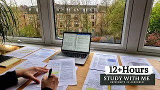 12+ HOUR STUDY WITH ME on A RAINY DAY⎢Background noise, 10 min Break, No music, Study with Merve