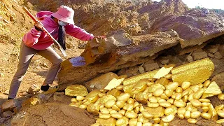 Wow My lucky day ! finding gold! found a lot of gold under stone at mountain on million years