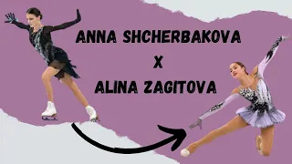 Olympic Champions Anna Shcherbakova and Alina Zagitova side by side - Short Program - Figure Skating