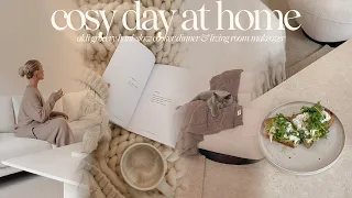 COSY DAY AT HOME | aldi grocery haul, slow cooker dinner & living room makeover