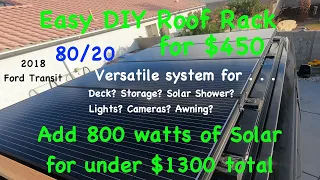 How To Install DIY Custom Van Roof Rack & 800 Watts of Solar Panels to 80/20 Optional Rooftop Deck