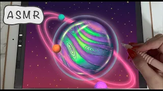 ASMR - Painting a PLANET in Procreate - iPad Writing Sounds - Close Whispering - Pencil Sounds