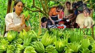 Harvesting Green Buddha's Hand Go to Market sell | Kebab rice noodles for Children in the Village