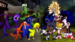 FNF Rainbow Friends But Sonic.exe, Majin, Fleetway, Lord_X, Tails VS Yellow, Blue, Green, Orange