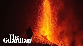 La Palma volcano: night footage shows spectacular lava flow after crater collapses