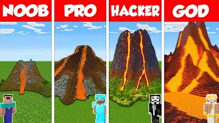 Minecraft Battle: NOOB vs PRO vs HACKER vs GOD: LAVA VOLCANO HOUSE BASE BUILD CHALLENGE / Animation