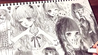 【アナログ】地雷メイク/量産型メイクな女の子🎀 1ページいっぱいに描いてみた  / Drawing Original girl🎀