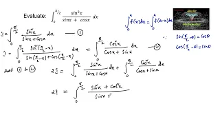 Evaluate integral 0 to π/2 sin^2x/ sin x + cos x dx|Definite Integral|properties|CBSE|TERM 2|NCERT