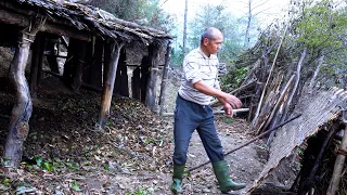 jungle man cuts grass and clean cowshed @junglefamilycooking