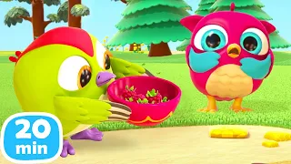 Frukt och grönsaker till ugglan Hop Hop. Pedagogiska tecknade filmer och animationer för småbarn