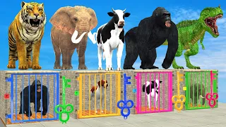 Cow Mammoth Elephant Dinosaur Gorilla Guess The Right Key ESCAPE ROOM CHALLENGE Animals Cage Game