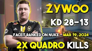 ZywOo 28-13 on Nuke - 2x Quadro Kills - FACEIT CS2 RANKED - Mar 19, 2024