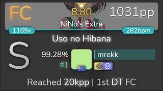 mrekk | 96neko - Uso no Hibana [NiNo's Extra] 1st +HDDT FC 99.28% {#1 1031pp FC} - osu!