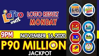 9PM NOVEMBER 16, 2020 LOTTO RESULT | PCSO | 6/55 | 6/45 | MONDAY