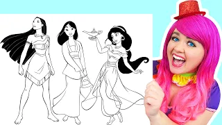 Coloring Princess Jasmine, Mulan & Pocahontas