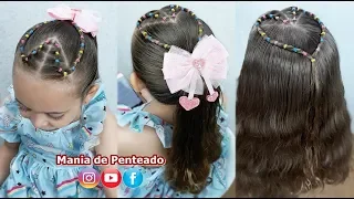 Penteado Infantil Fácil com Ligas em Coração | Easy Hairstyle with Heart for Girls