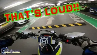 LOUD EXHAUST IN A MULTISTOREY!! | Lots Of Noise! | Husqvarna 701 Supermoto Wings Exhaust