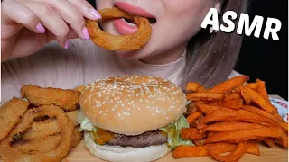 A&W Teen Burger Meal with Onion Rings and Sweet Potatoes Fries *ASMR NO TALKING Eating Sounds | N.E