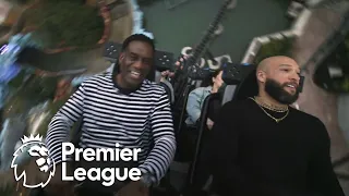 Robbie Earle & Tim Howard ride Jurassic World VelociCoaster at Premier League Fan Fest | NBC Sports