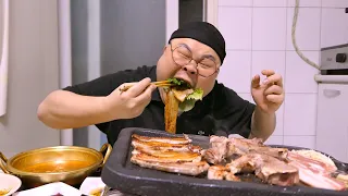 This man ate 3kg of meat. Pork Belly, Sirloin, Duck meat, Lamb chop  Mukbang Eatingshow