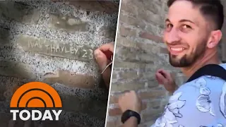 Global outrage after tourist carves names into Rome's Colosseum